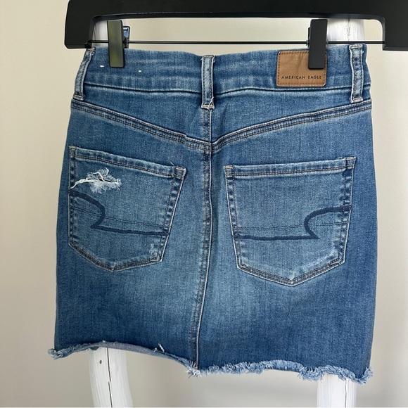 American Eagle Outfitters Super Stretch Curvy Hi Rise Denim Mini Skirt SZ 0 - Picture 2 of 14